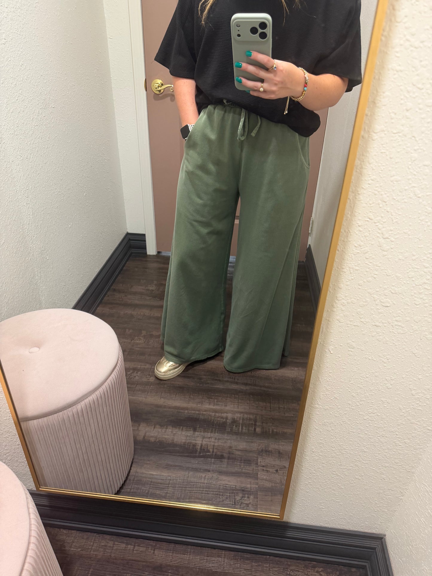 Olive Mist Wide Leg Pants (117)