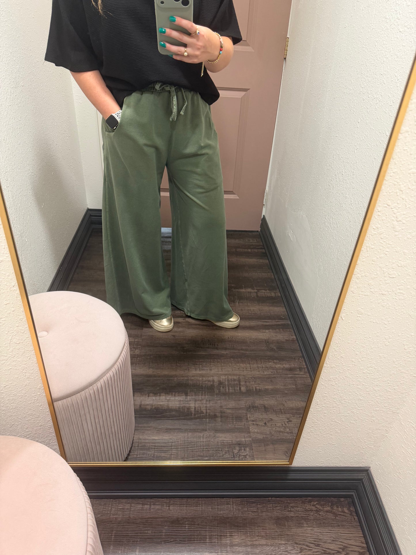 Olive Mist Wide Leg Pants (117)