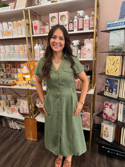 Woodland Olive Midi Dress