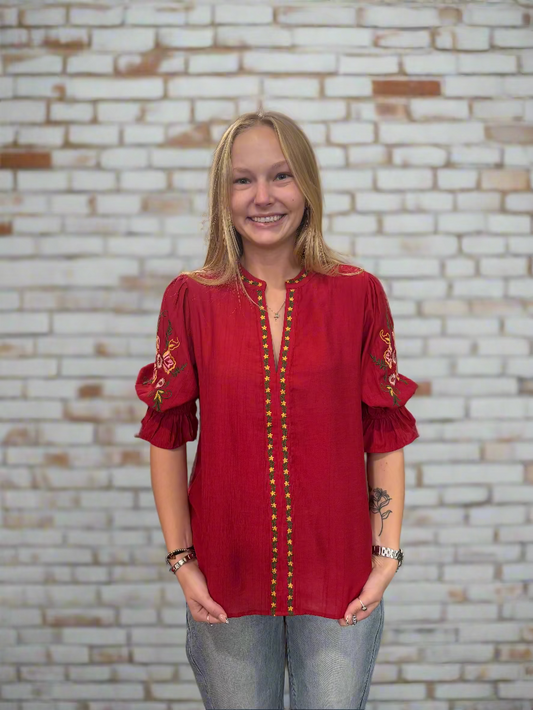 Wild Berry Embroidered Blouse