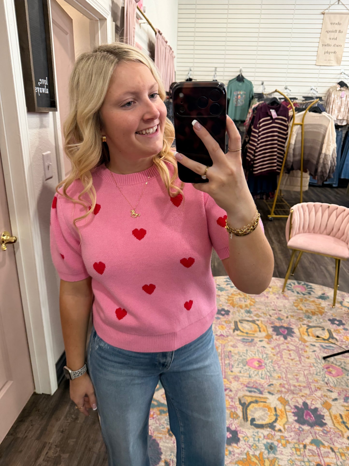 Pink Sweater with Hearts