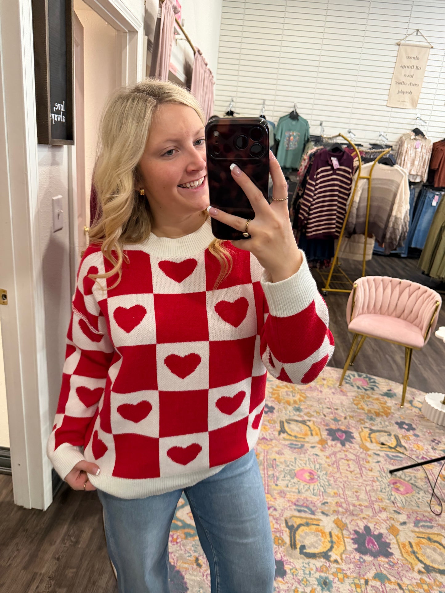 Checkered Board Heart Sweater