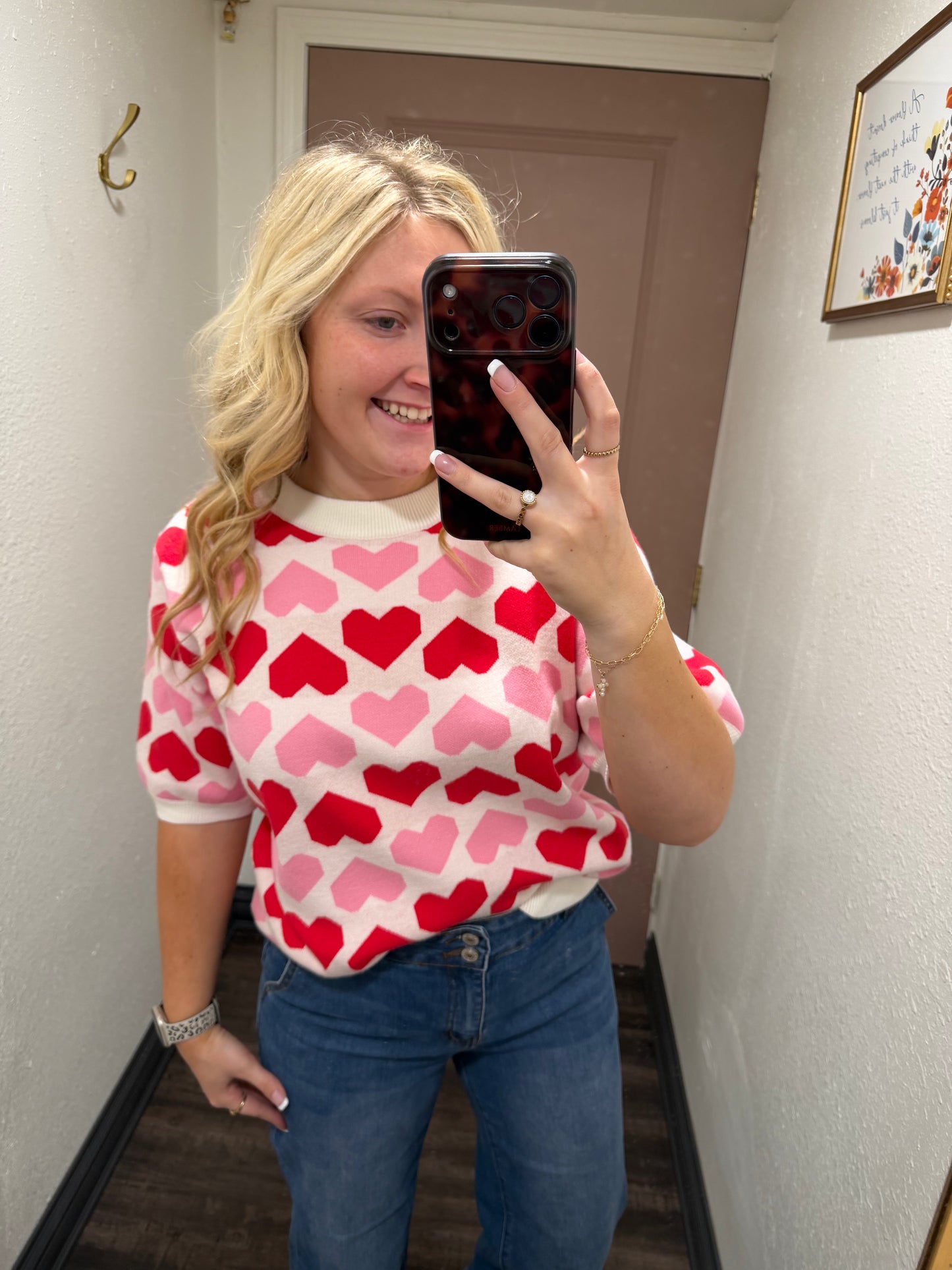 Pink Two Tone Heart Sweater (117)