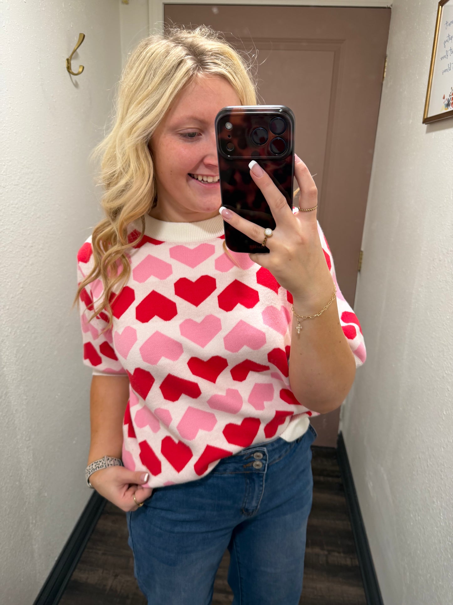 Pink Two Tone Heart Sweater (117)