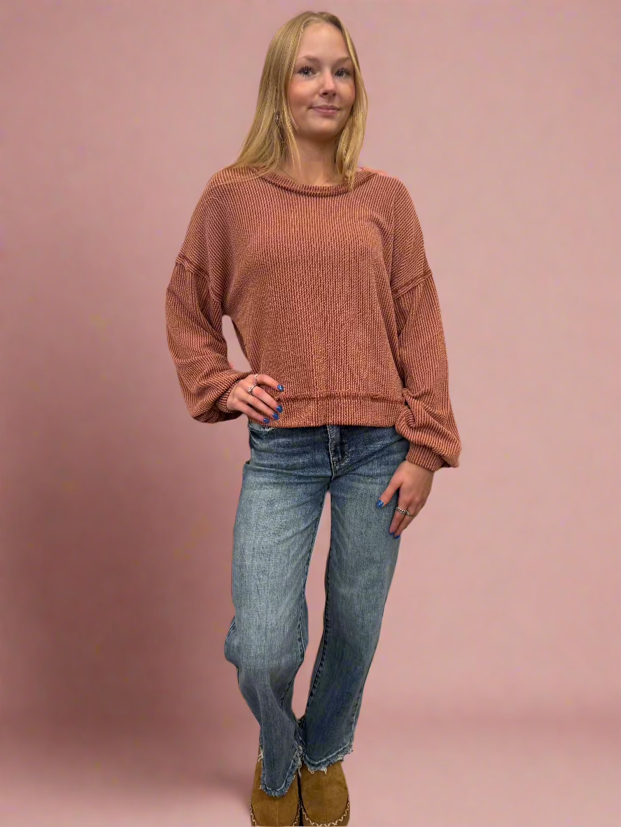 Otto Ribbed Soft Knit Top Cedar Wood