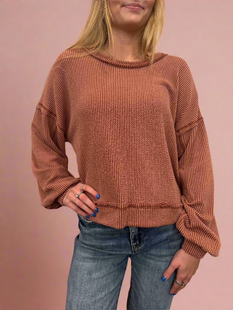 Otto Ribbed Soft Knit Top Cedar Wood