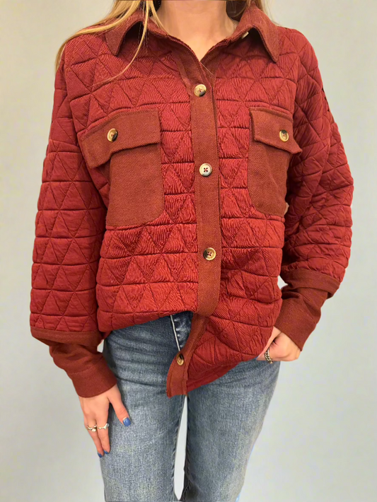 Quilted Shacket Jacket Brick