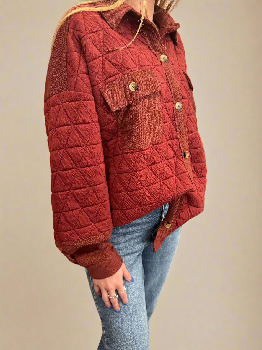 Quilted Shacket Jacket Brick