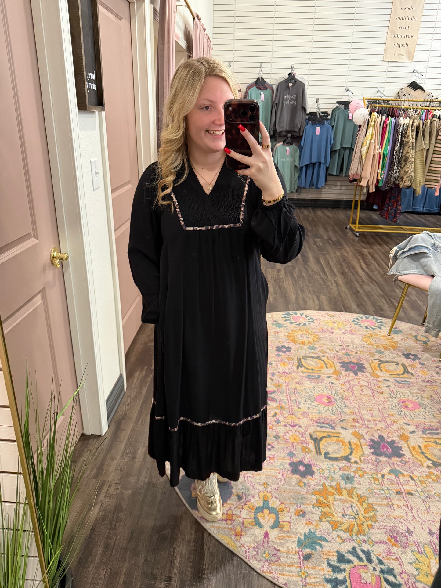 Black Cheetah Trim Dress (117)