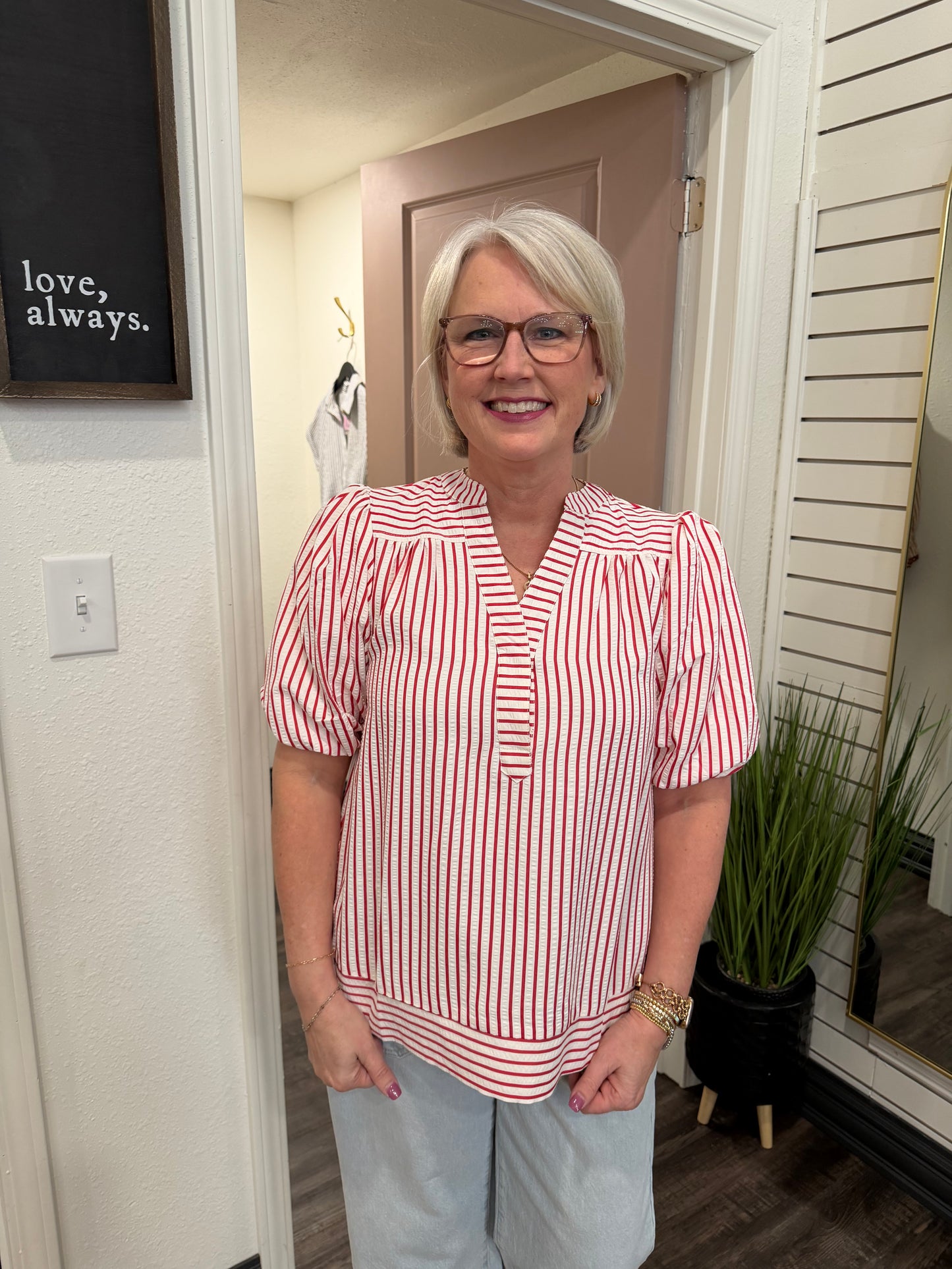 Red and White Stripe Blouse