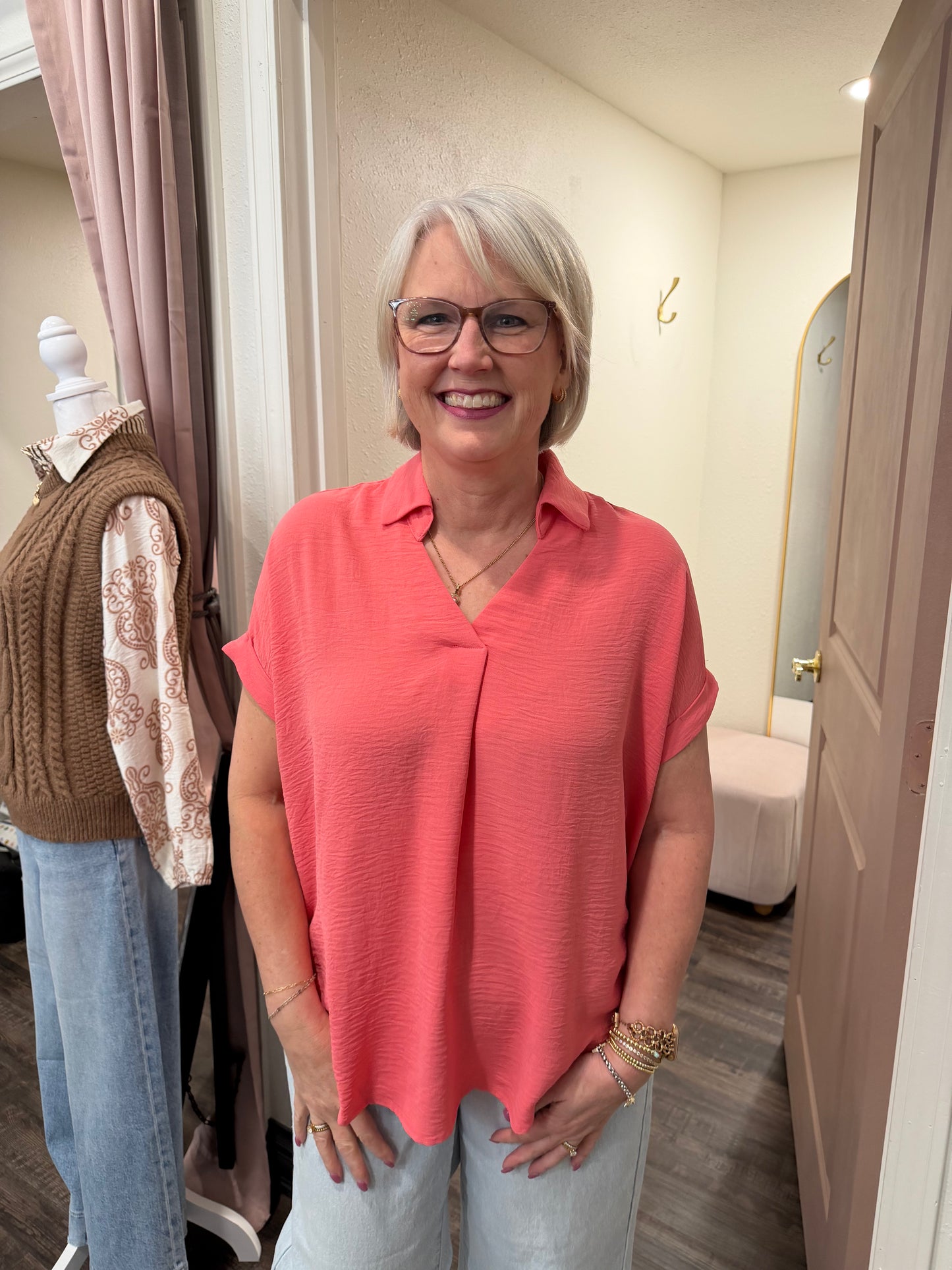 Rose Pink Collard Top