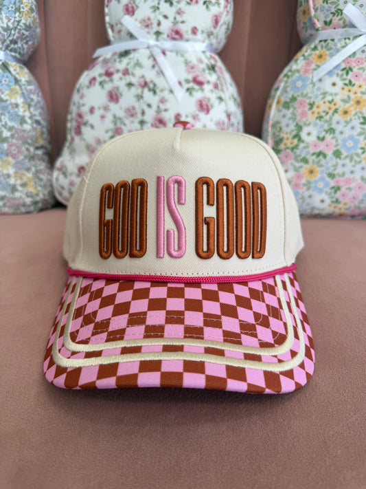 God Is Good Tan Checkered Hat (117)