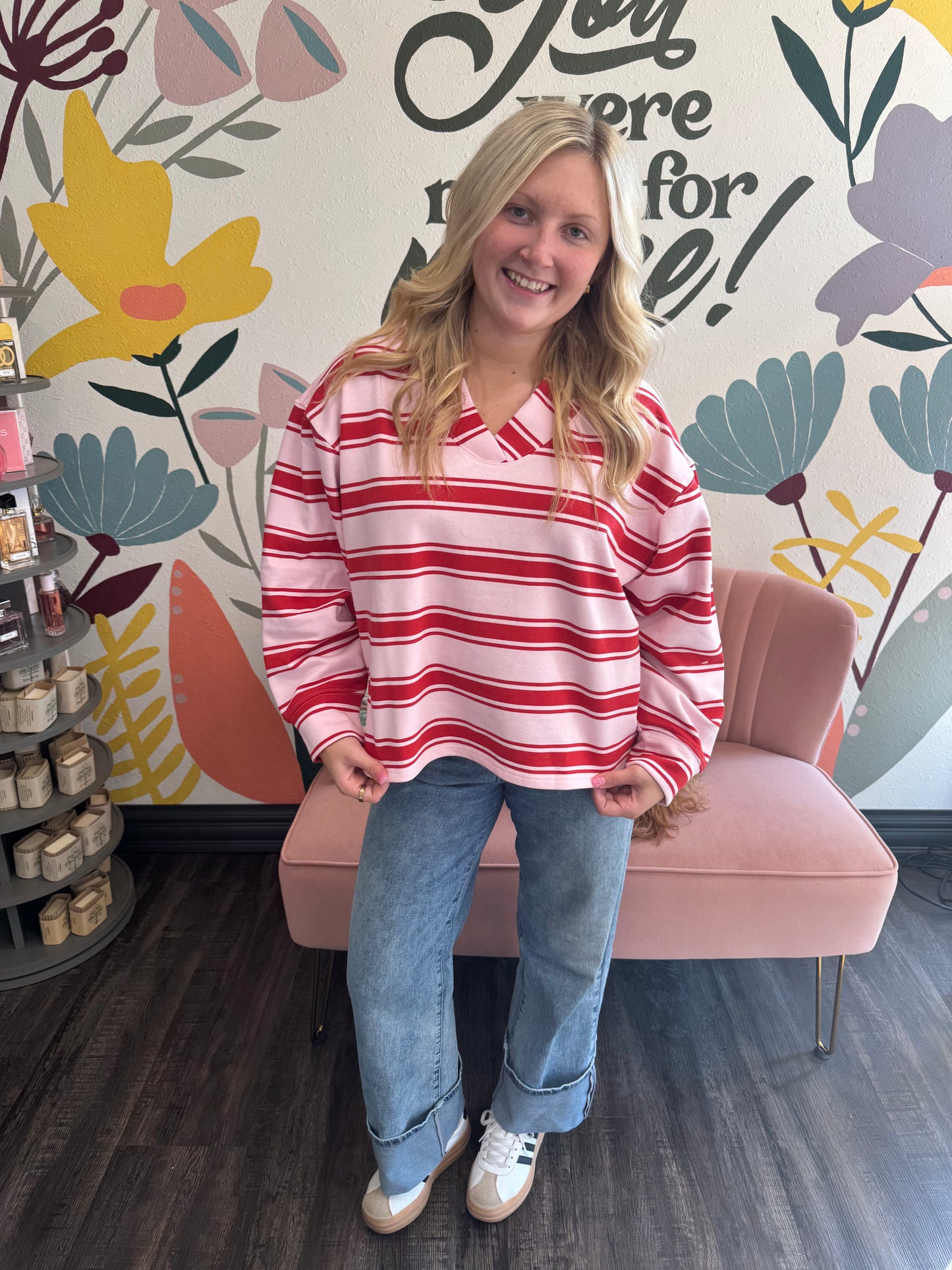 Pink & Red Stripe Top