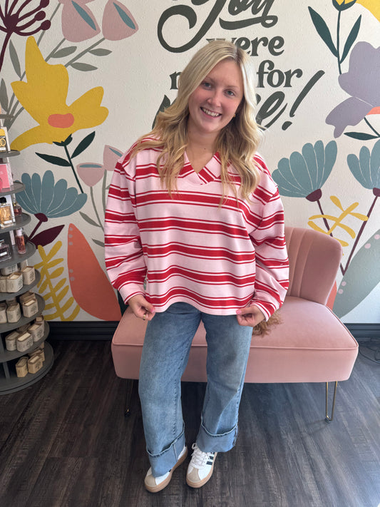 Pink & Red Stripe Top