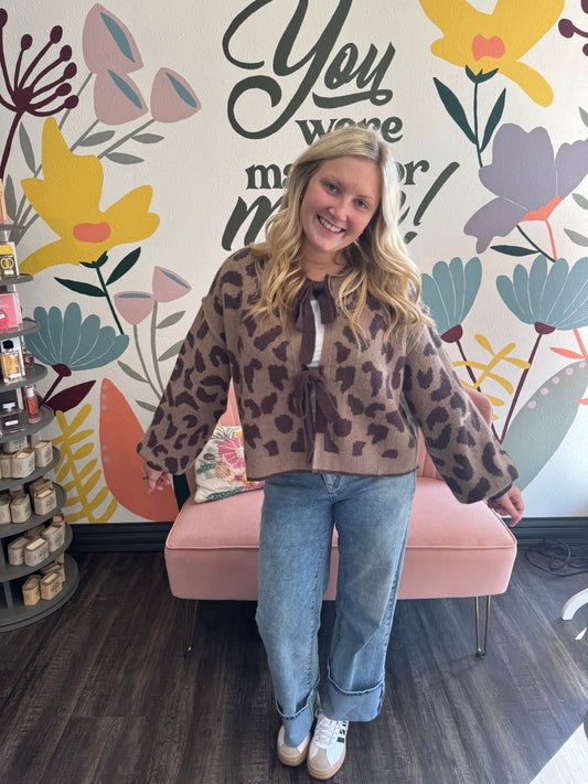 Mocha Leopard Tie Sweater