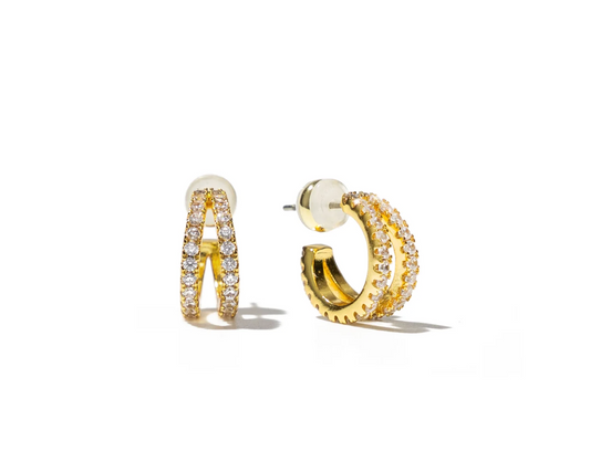 Gold Double Diamond Mini Hoops