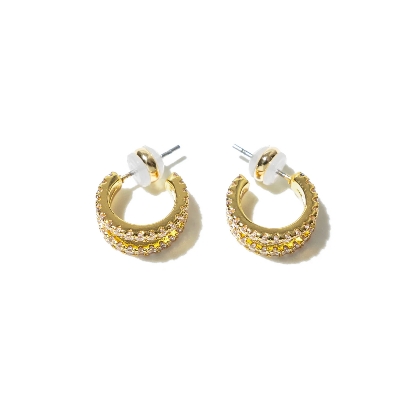 Gold Double Diamond Mini Hoops