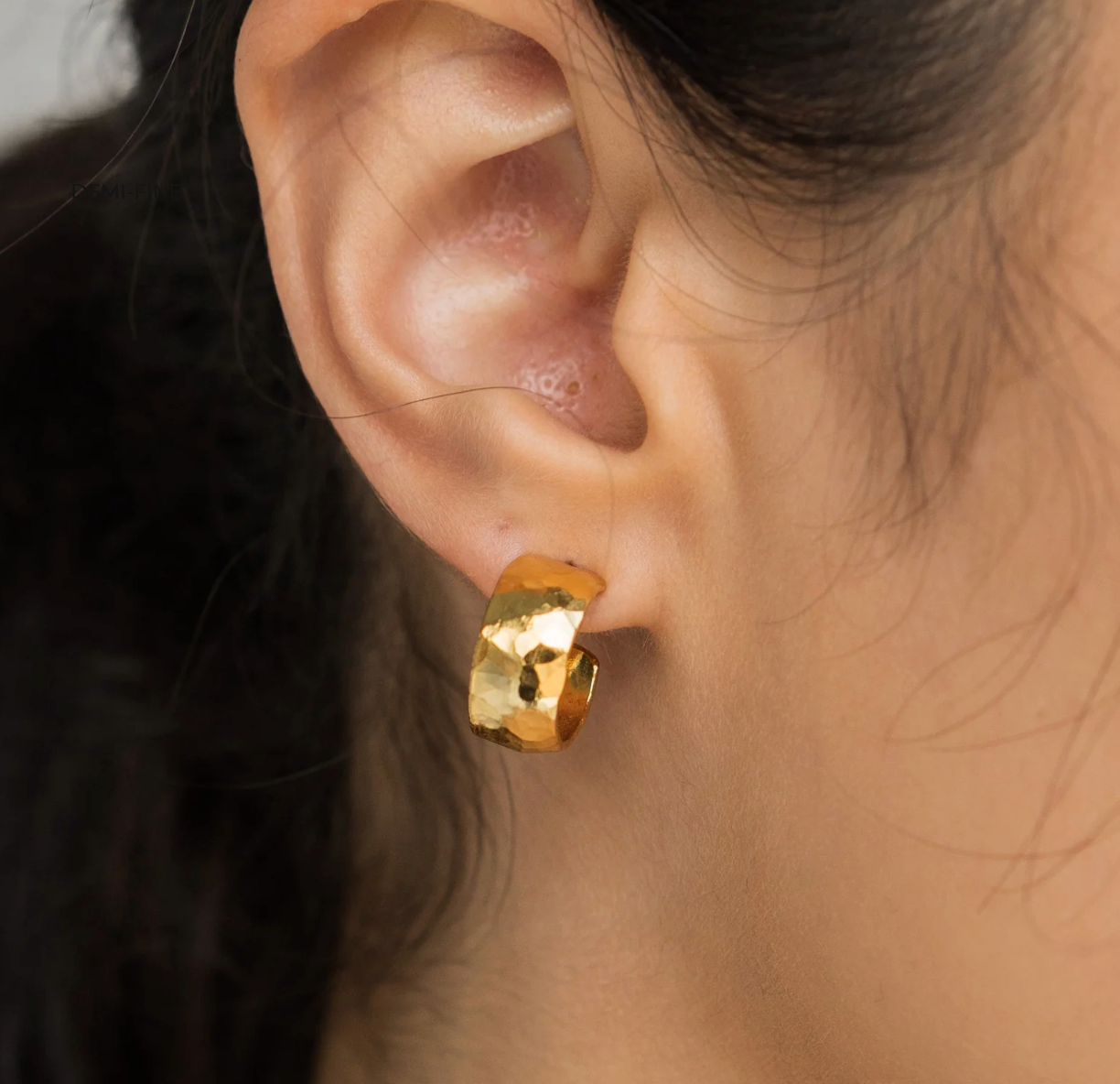 Gold Mini Hammered Hoops