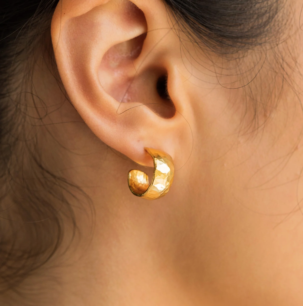 Gold Mini Hammered Hoops